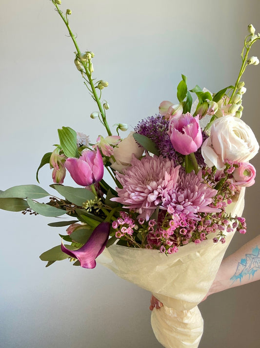 Lush Hand-Tied Wrapped Bouquet